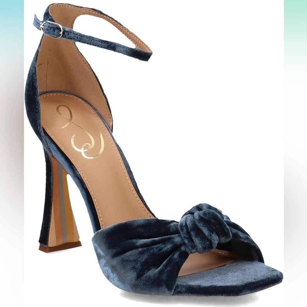 Sam Edelman Lucia Ankle Strap Open Toe Heel in Deep Sapphire Velvet